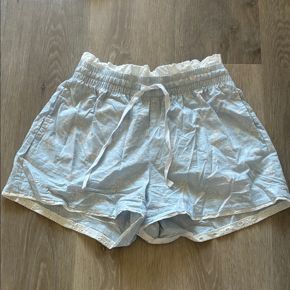 Light Blue Women's Shorts with Lace Trim